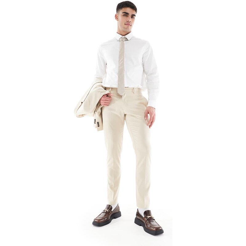 ASOS DESIGN skinny suit trousers in stone-Neutral