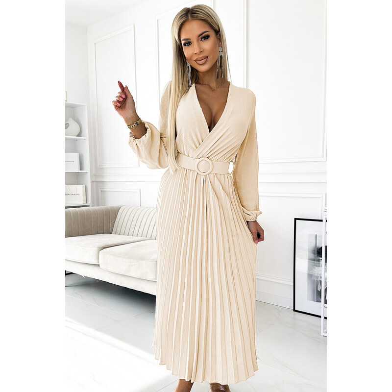 numoco basic 504-7 VIVIANA Pleated midi dress with scoop