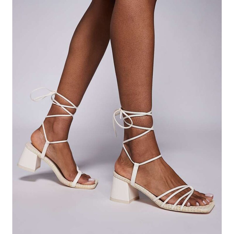 Public Desire Wide Fit Saffira mid heeled sandal with ankle ties