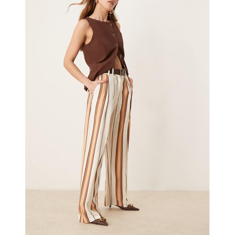ASOS DESIGN tailored relaxed trousers with faux leather belt in tan 104826559