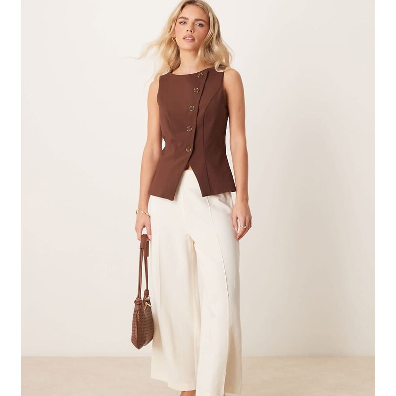 ASOS Petite ASOS DESIGN Petite tailored linen culotte trousers in off 105058711