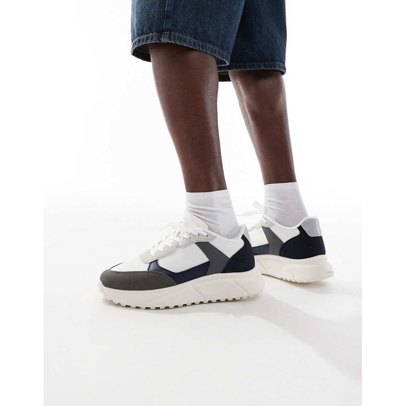Jack & Jones runner trainer in white grey navy