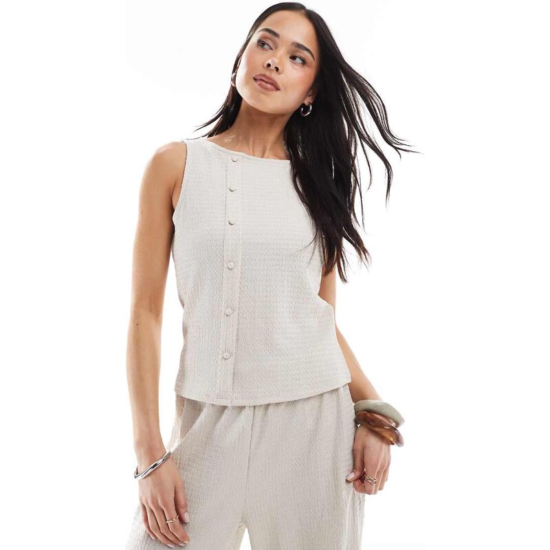 Vero Moda textured jersey asymmetric placket top co-ord in beige 104655663