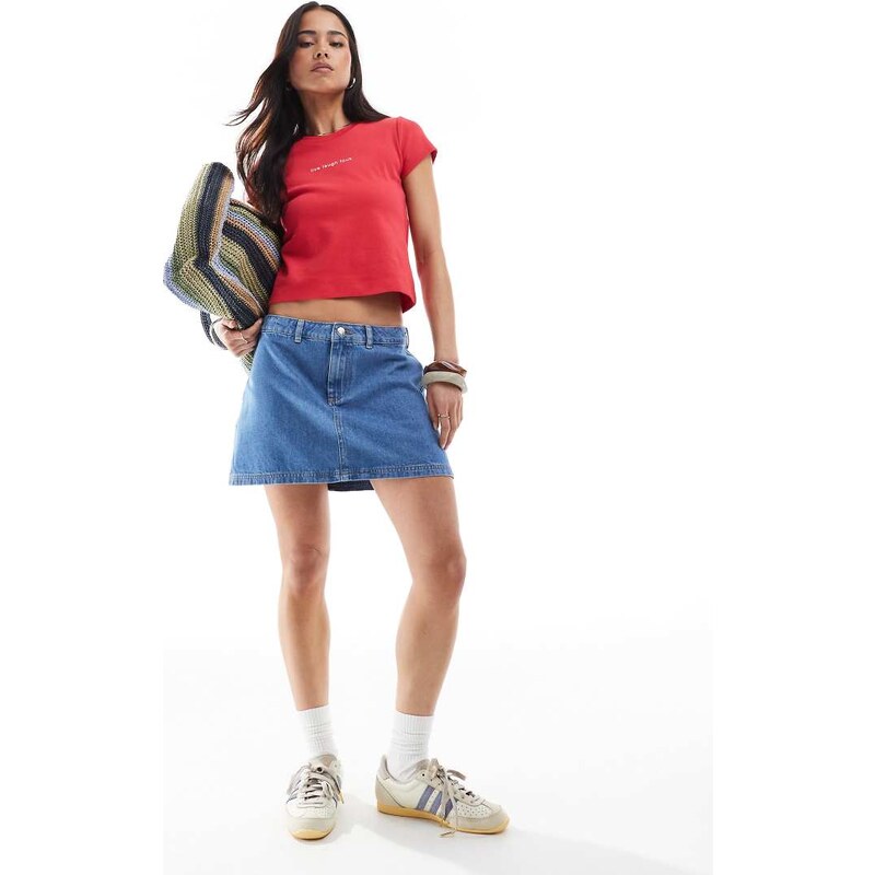 Miss Selfridge a line denim mini skirt in mid wash-Blue 104655765