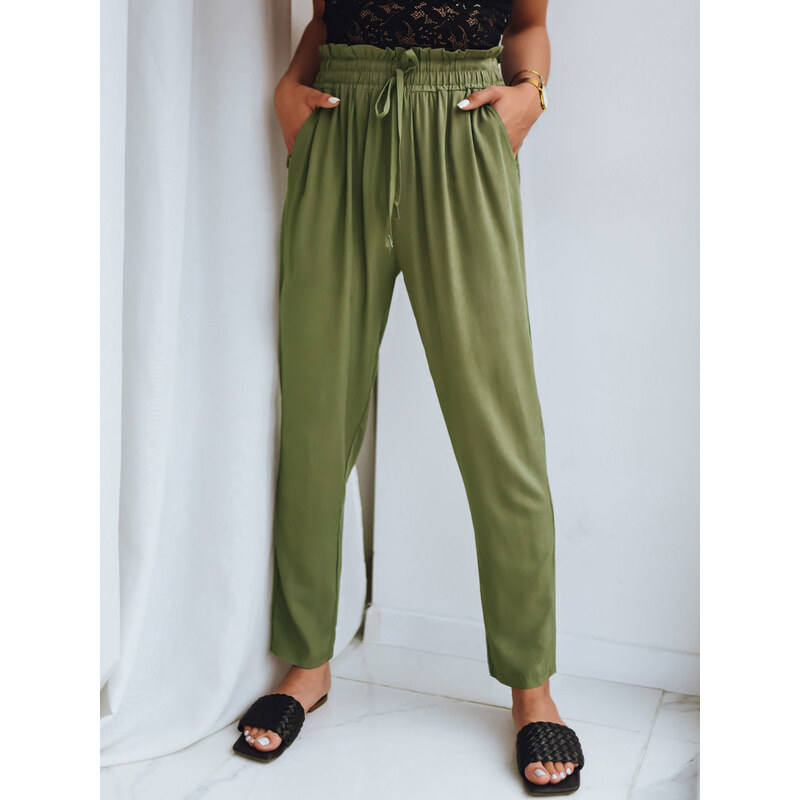 BASIC Zelené volné kalhoty ADELIS Khaki