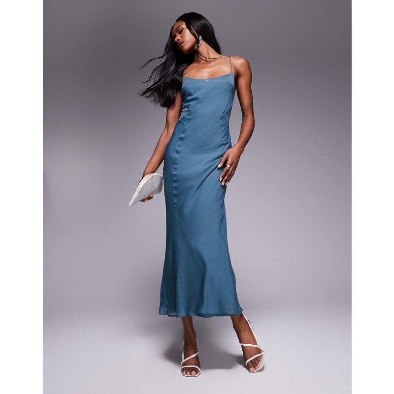 ASOS DESIGN mesh panelled chiffon bias midaxi dress in smokey
