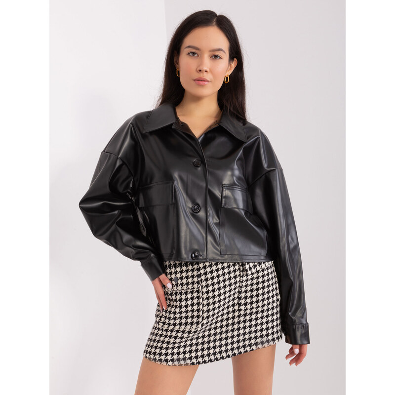 BASIC Černá koženková krátká crop bunda --black 87076131