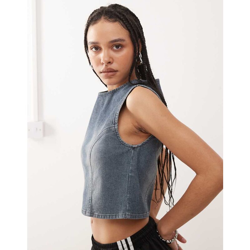 COLLUSION denim tank top in mid blue 104663047