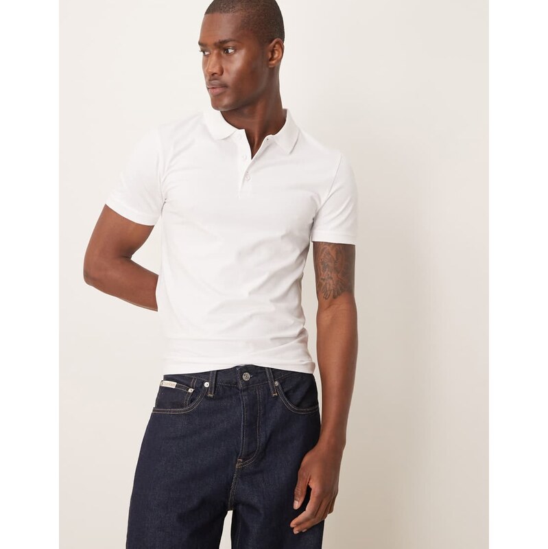 ASOS DESIGN Essentials muscle fit polo in white