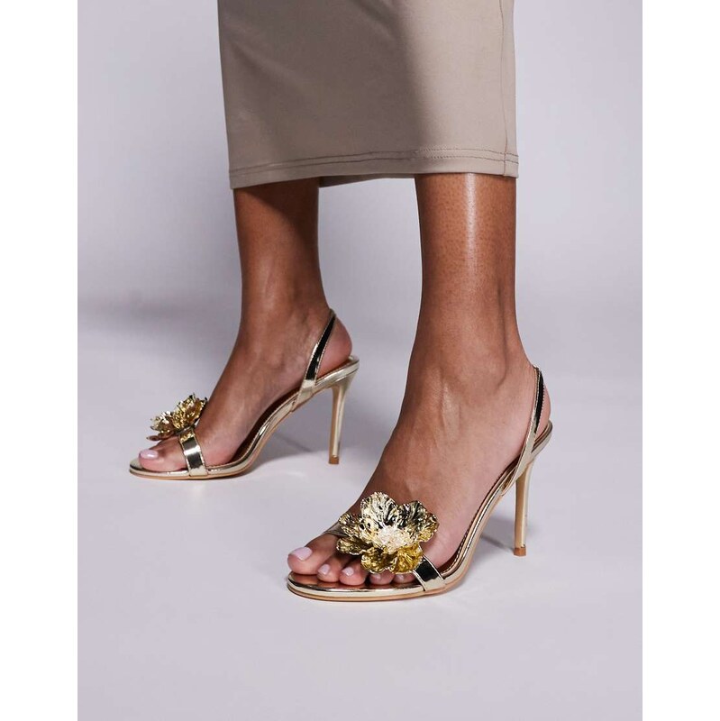 Public Desire Ladybug 3D floral mid heeled sandals in Gold