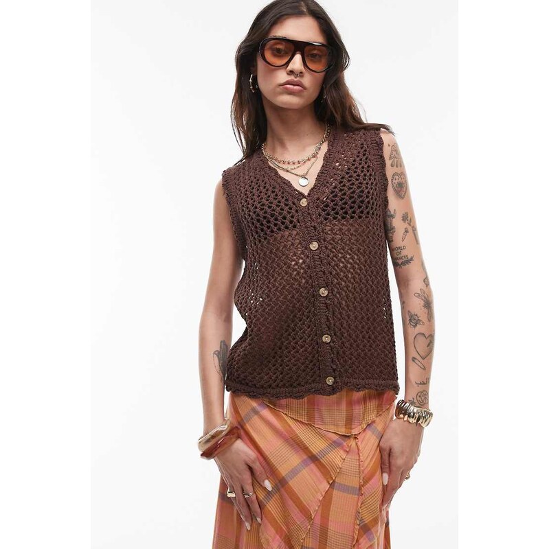 Topshop knitted stitchy longline waistcoat-White 105960135