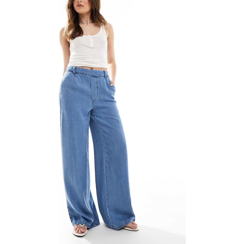 Object wide leg chambray trousers in light blue denim 104691209