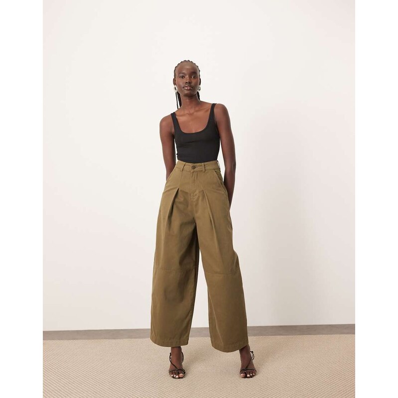 ARRANGE Remi casual twill barrel trouser in olive green 104955038