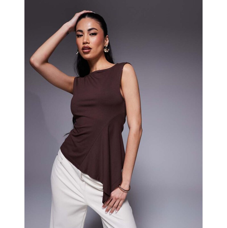 ASOS DESIGN sleeveless godet detail top in brown 104679930