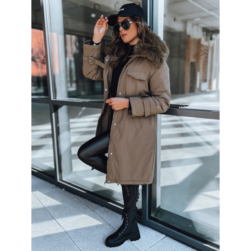 BASIC Khaki zimní parka s kožešinovým límcem MARBLIS TY3929