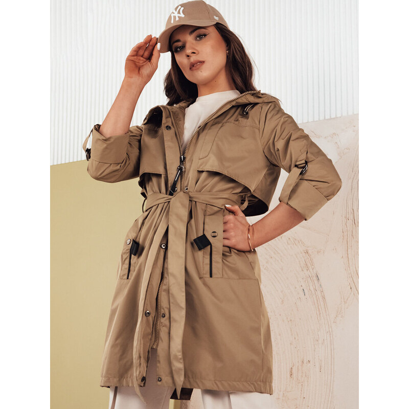 BASIC Tmavě béžová stylová parka s páskem NOLES 90958341