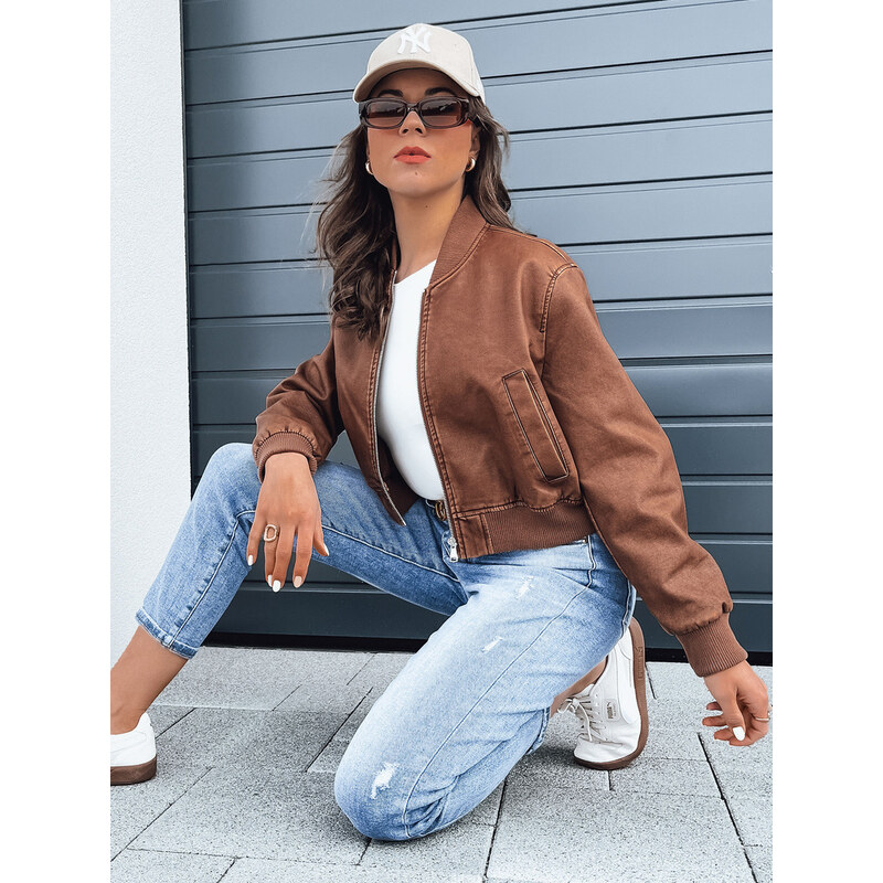 BASIC Tmavě hnědý koženkový crop bomber SANTOL TY4341
