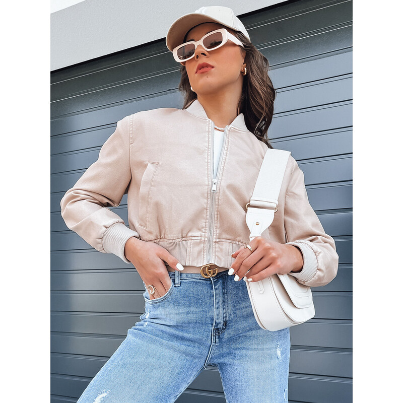 BASIC Béžový koženkový crop bomber SANTOL Béžová