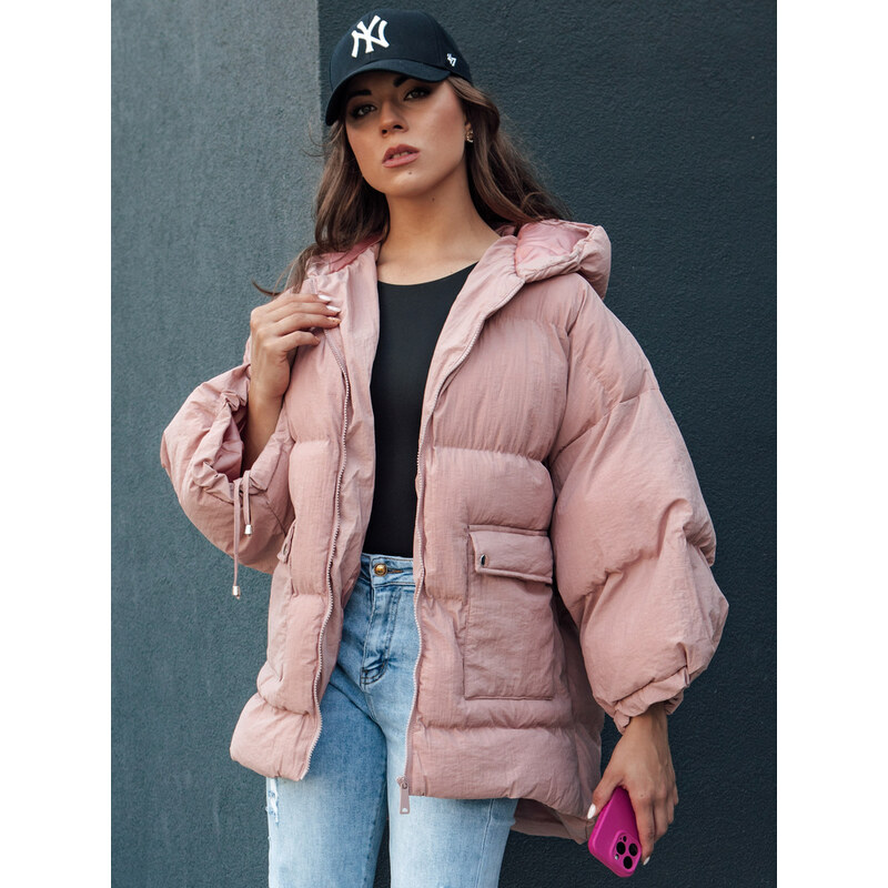 BASIC Růžová dámská prošívaná oversize bunda PARIMA
