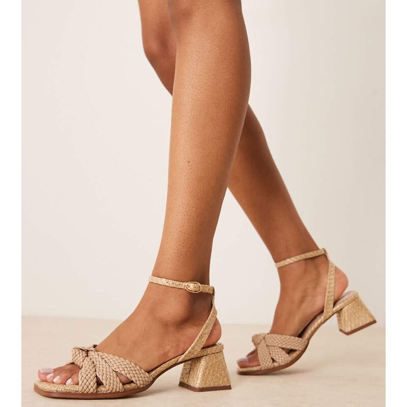 ASOS DESIGN Wide Fit Hummingbird weave detail mid block heeled