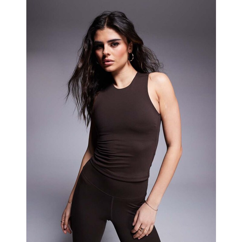 4505 Icon soft touch high neck tank with inner bra in chocolate-Brown 104683999