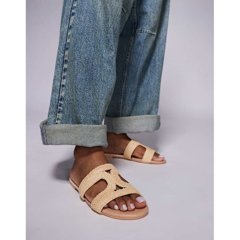 Public Desire Inferno slip on sandal in raffia cream-White 104684137