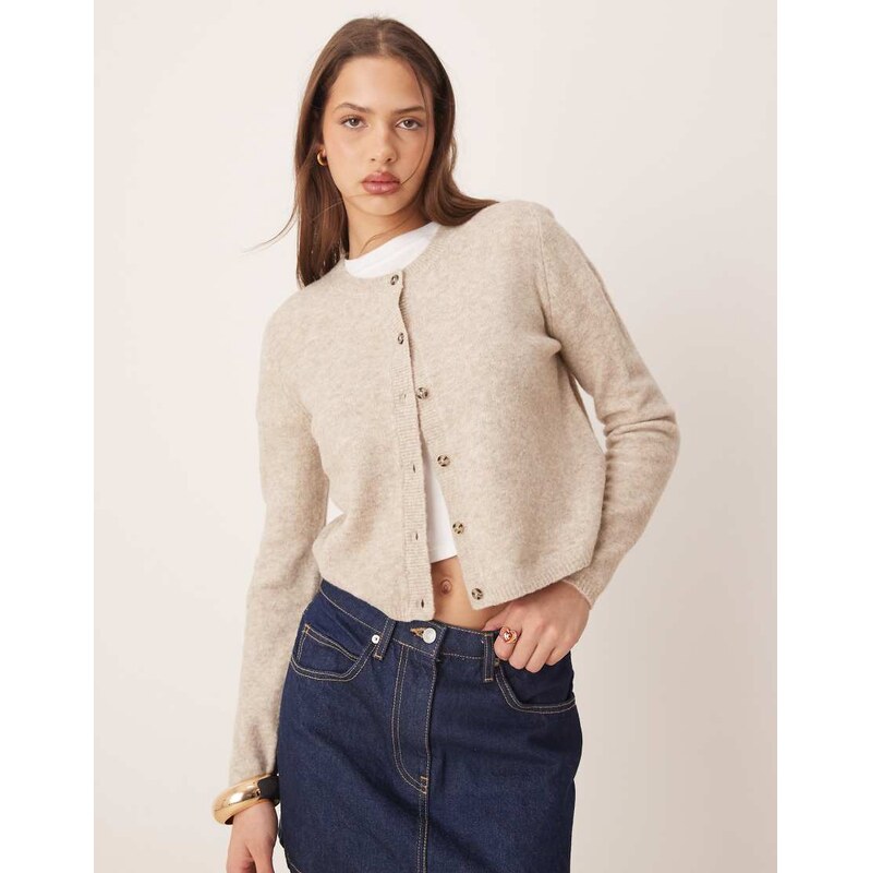 JDY crew neck cardigan with wool in beige-Neutral