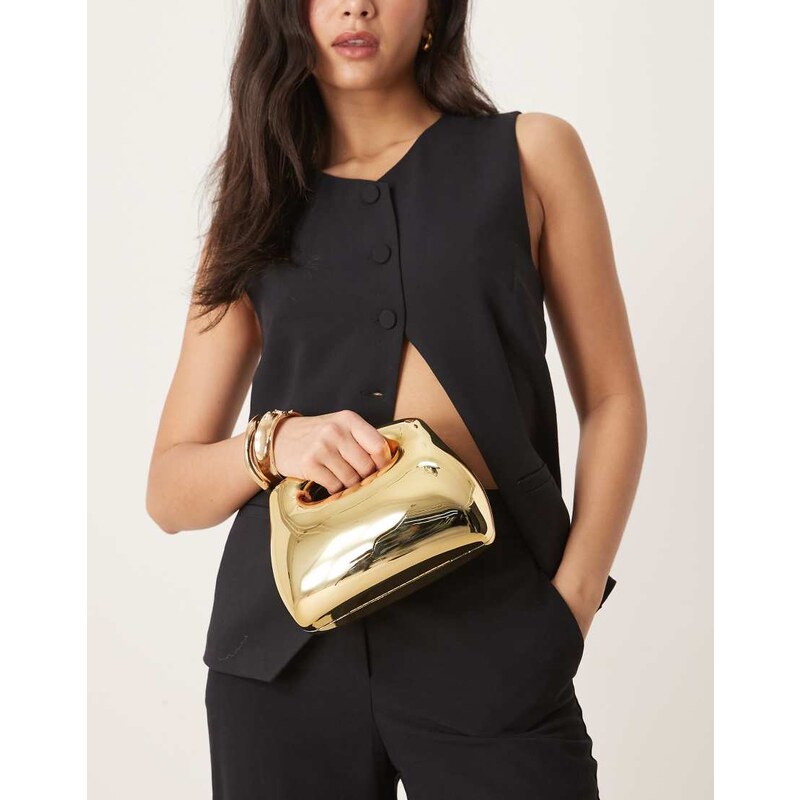 ASOS DESIGN hardbox grab square clutch bag with chain strap in gold 104684304