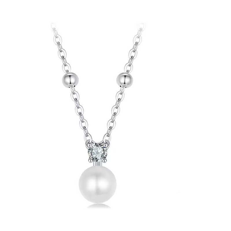 GRACE Silver Jewellery Stříbrný náhrdelník s perlou a 0,1 ct 107778182