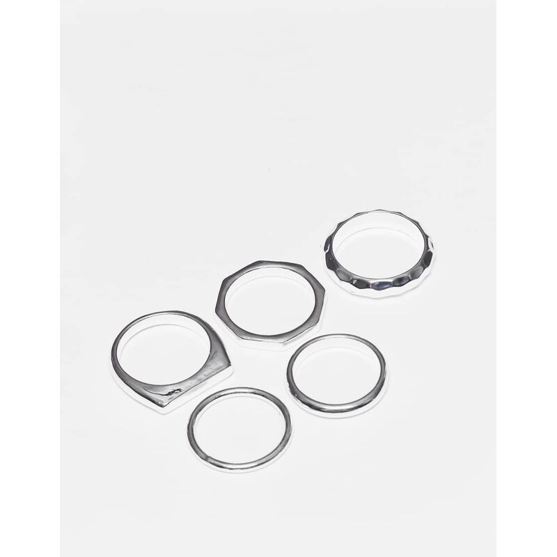 ASOS DESIGN 5 pack band ring set in silver 104691128