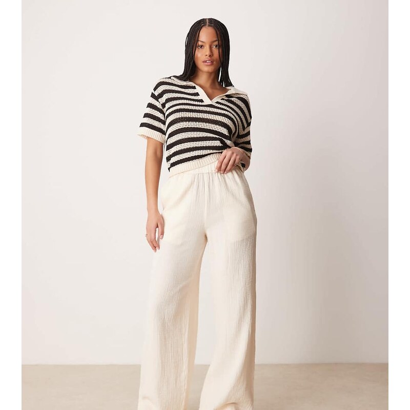ASOS Tall ASOS DESIGN Tall cheesecloth pull on trousers with raw edge 115510597