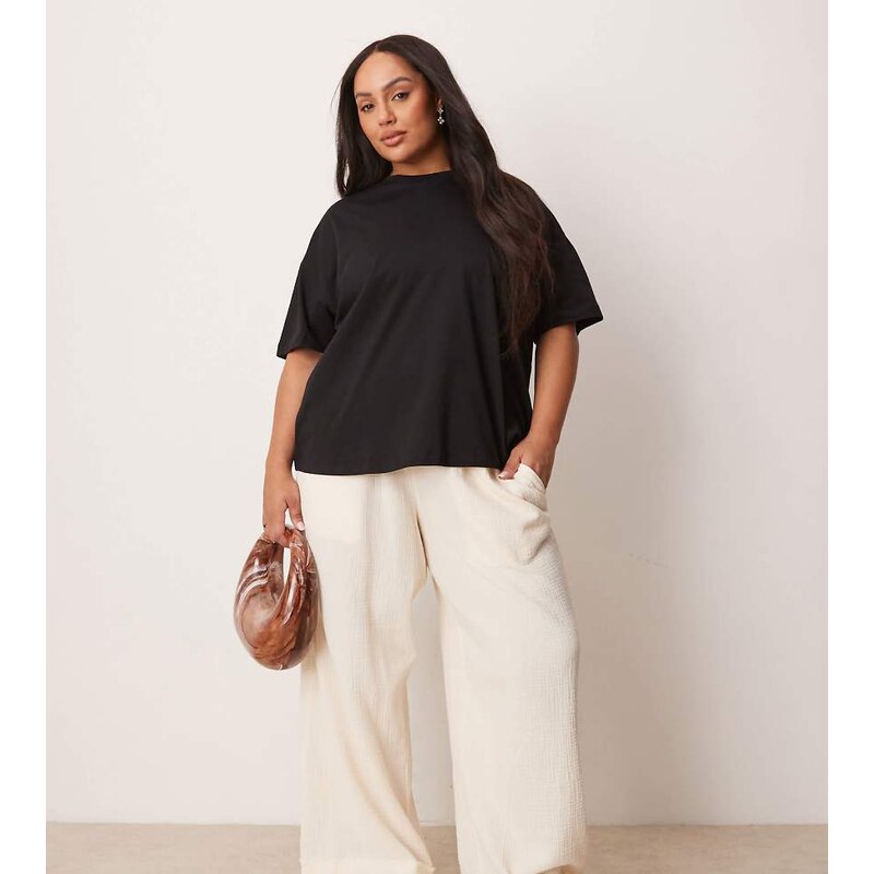 ASOS Curve ASOS DESIGN Curve cheesecloth pull on trousers with raw 115510599