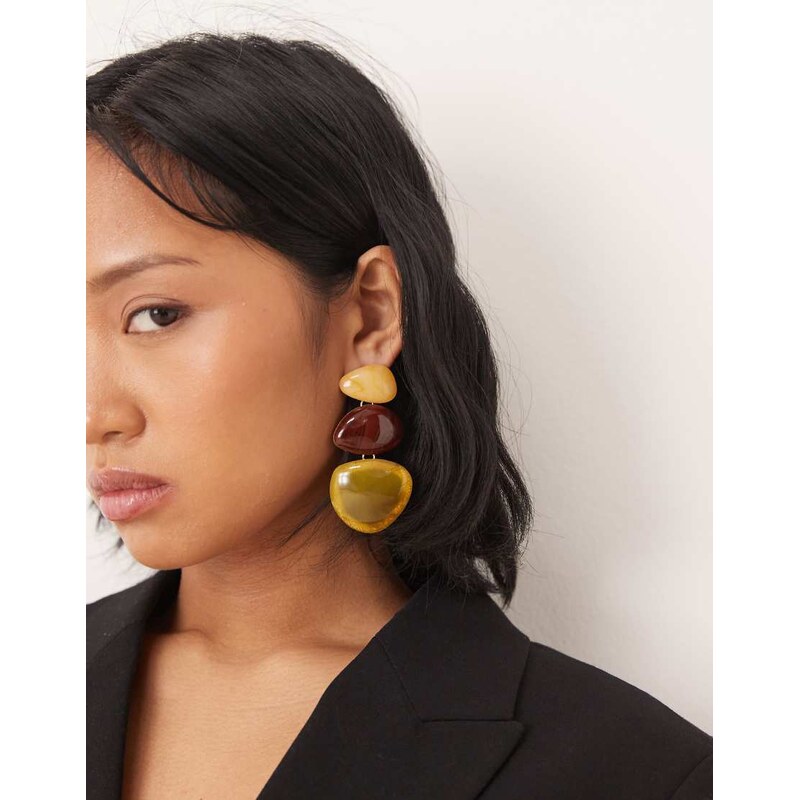 ASOS DESIGN drop earrings with resin detail-Gold