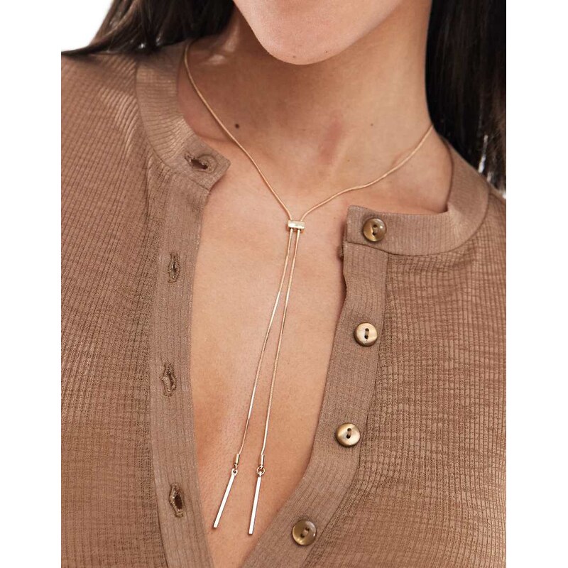 ASOS DESIGN lariat necklace with fine snake chain detail in gold tone 104691288