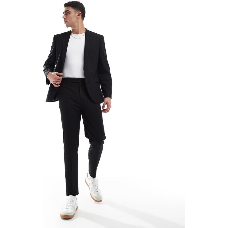 ASOS DESIGN tapered suit trousers in black twill