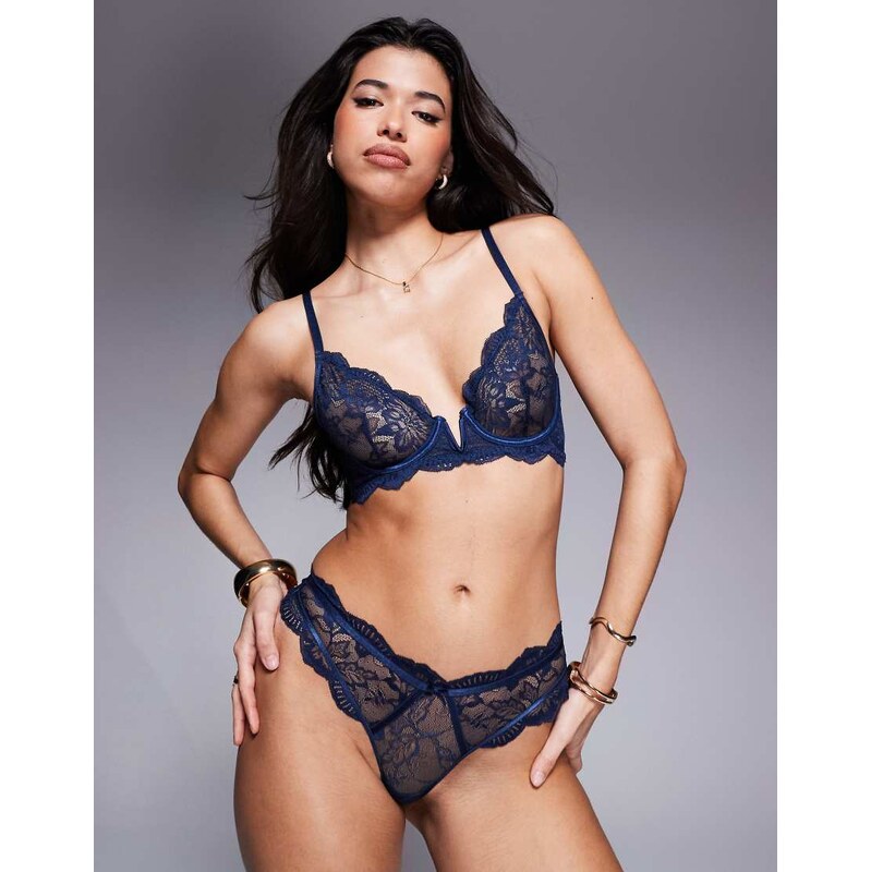 ASOS DESIGN Ashley lace underwired bra in navy 112207946