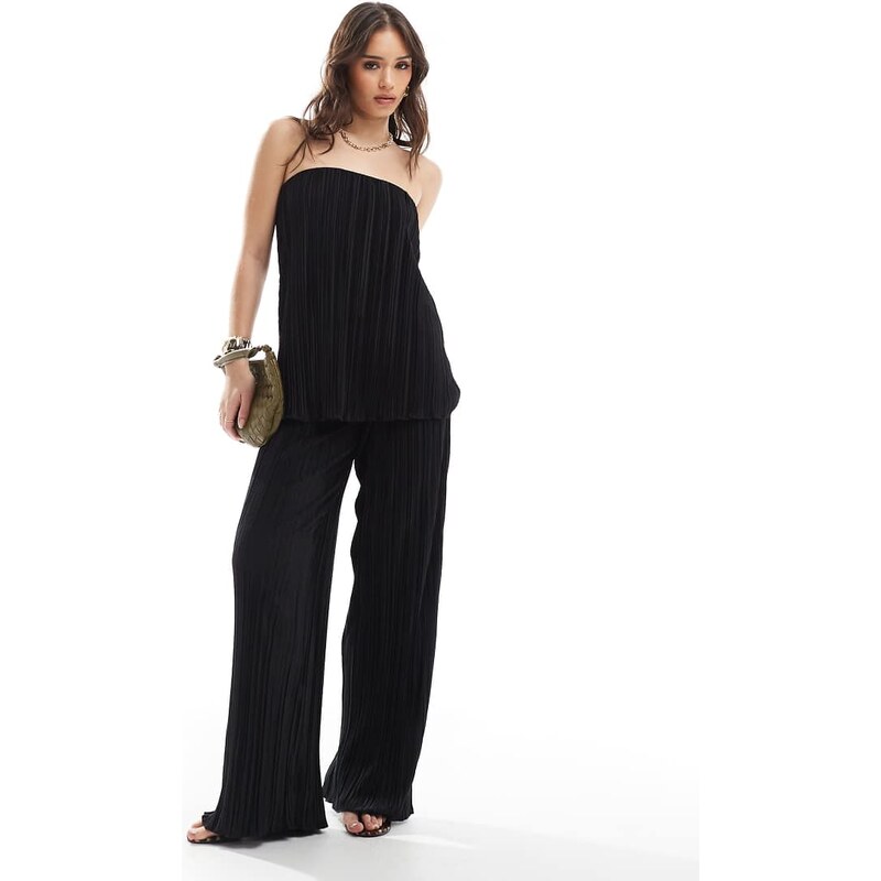 4th & Reckless plisse bandeau top co-ord in black 104708250