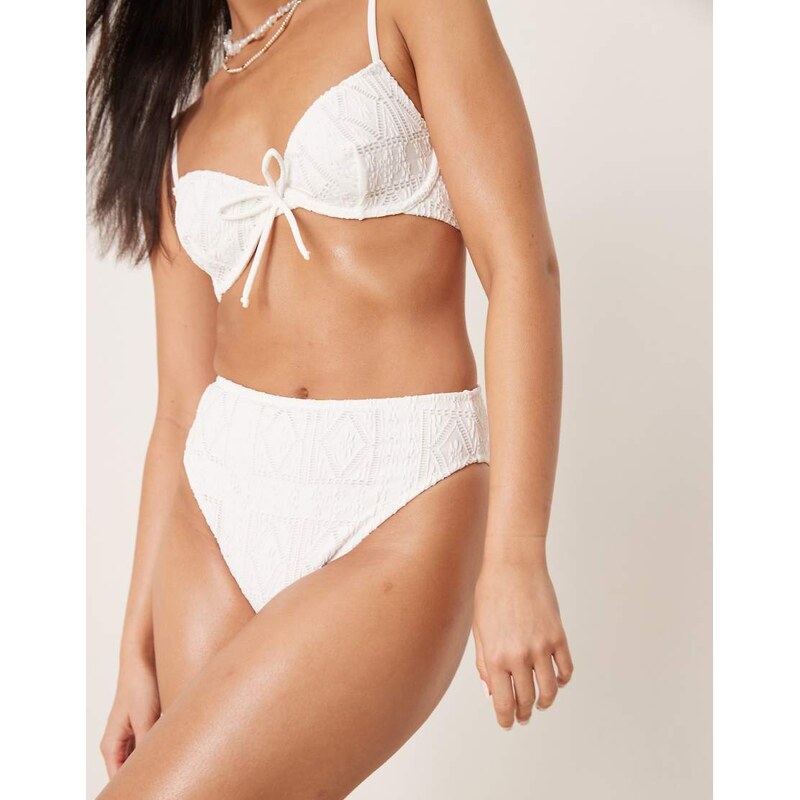 ASOS DESIGN Bertie broderie high leg high waist bikini bottom in white 104708202