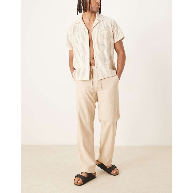 Selected Brody loose fit linen trouser in cream-White