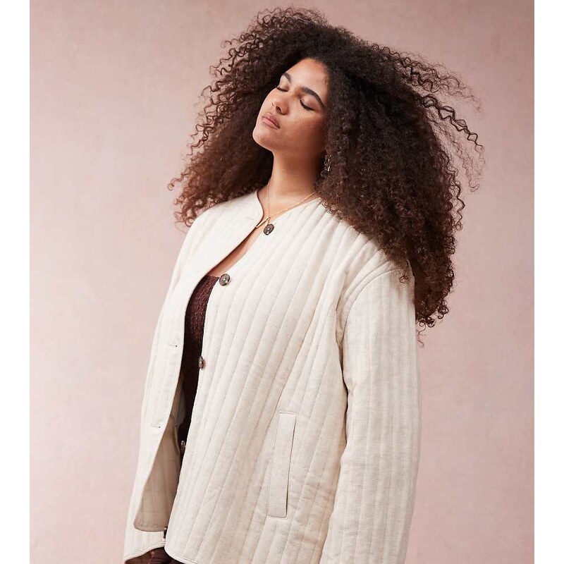ASOS Curve ASOS DESIGN Curve linen dolphin hem collarless quilted 106137317