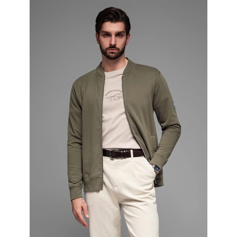 Ombre Clothing Zajímavá khaki bomber mikina V1 SSZP-0215