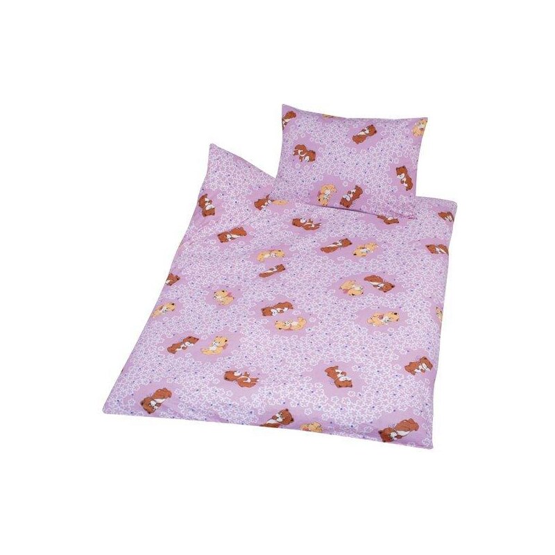 Hybler textil Povlečení bavlna do postýlky - Méďa kytička růžová 1x 90/130, 1x 45/60