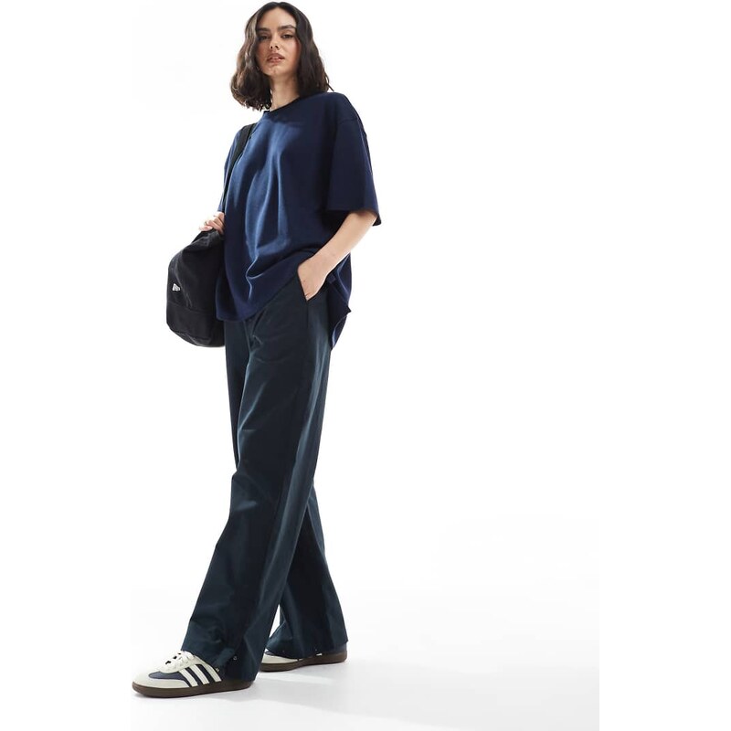 ASOS DESIGN oversized heavy weight t-shirt with side splits in waffle in navy