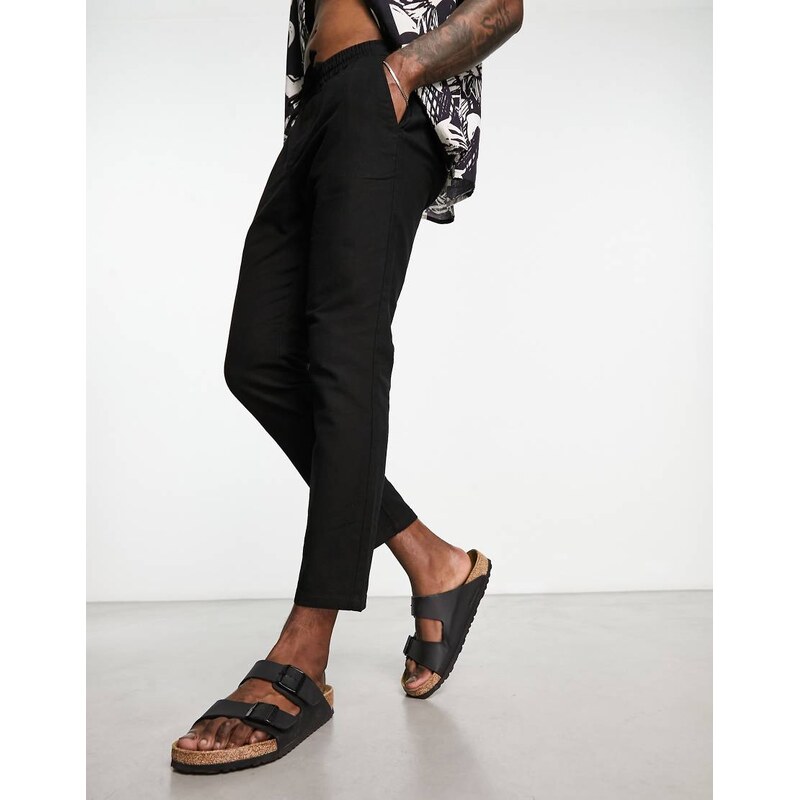 ONLY & SONS linen mix cropped trouser in black