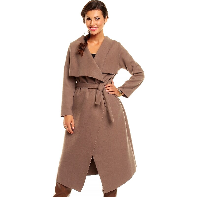 M & J, Itálie Podzimní kabát s velkým límcem hnědý