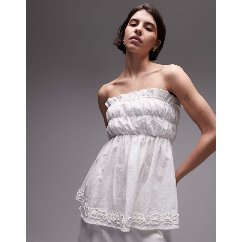 SNDYS linen blend ruched bandeau longline flower applique top co-ord 113260250