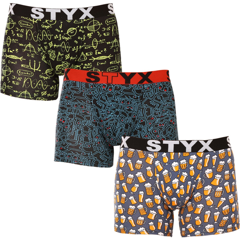 3PACK pánské boxerky Styx long art sportovní guma vícebarevné