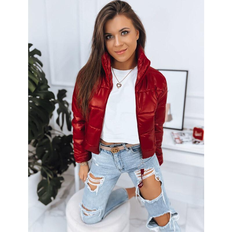 BASIC Červená prošívaná crop bunda ADRIANNA TY3482