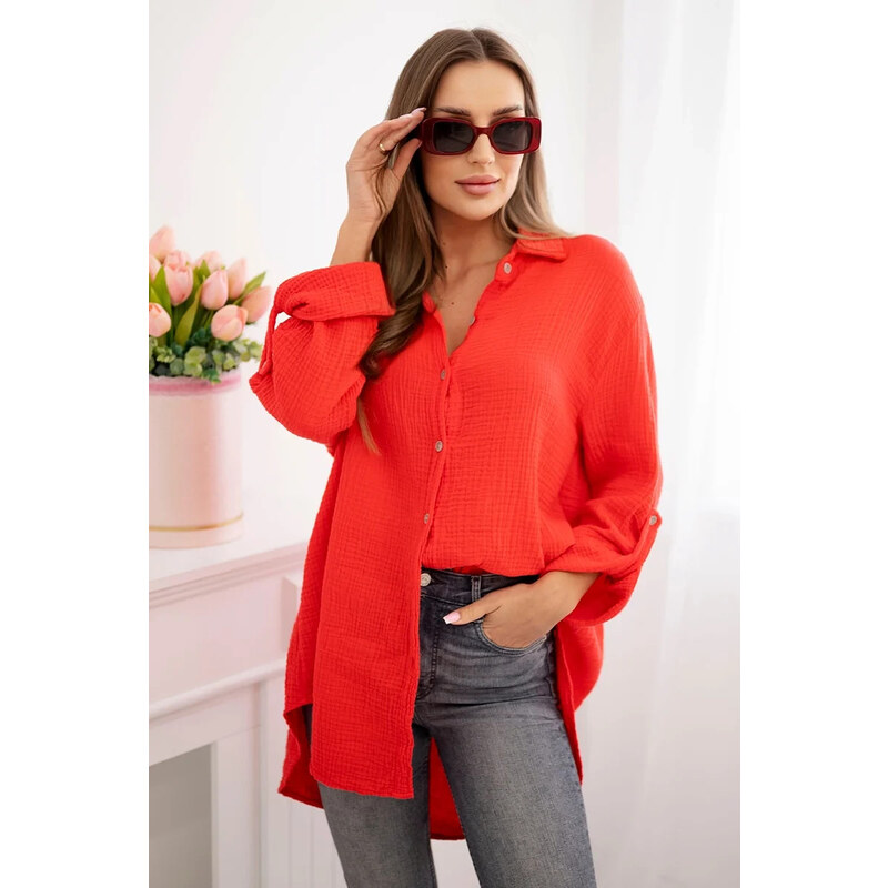 K-Fashion Bavlněná mušelínová košile Plus Size červený