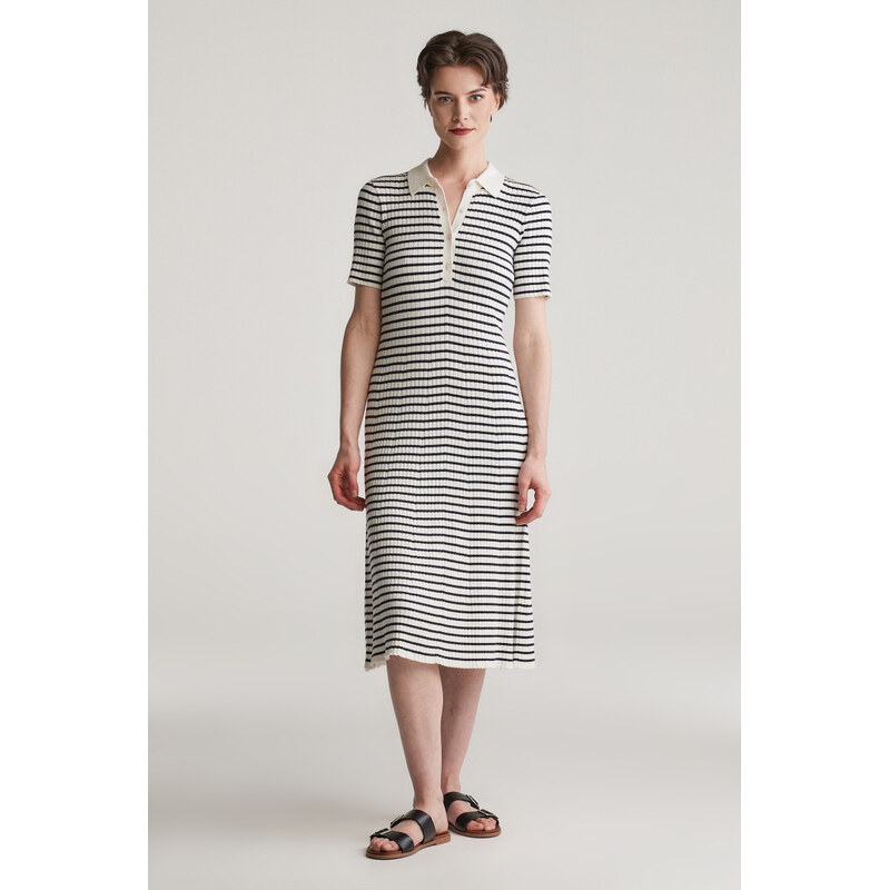 ŠATY GANT RIB KNIT STRIPED RUGGER SS DRESS EVENING BLUE
